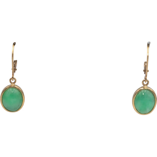 14k Yellow Gold 3.0CT Cabochon Cut Emerald Drop Dangle Earrings
