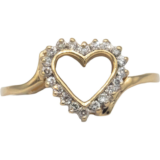 14k Yellow Gold 0.25CT Diamond Open Heart Ring Size 7