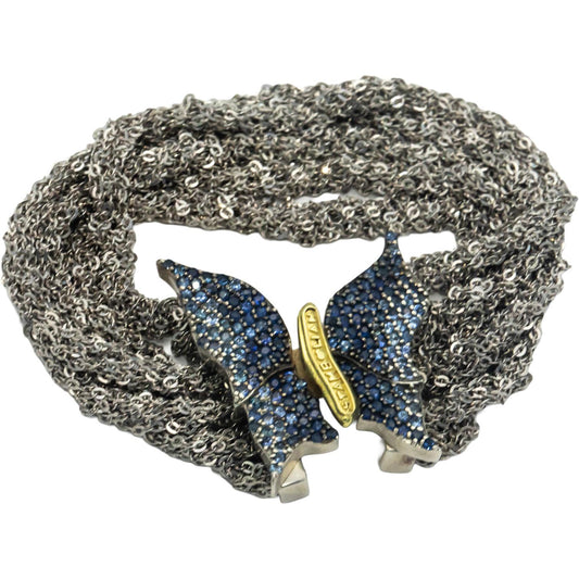 STAMBOLIAN 18k Gold Sterling Silver 2.50CT Sapphire Butterfly Chain Bracelet