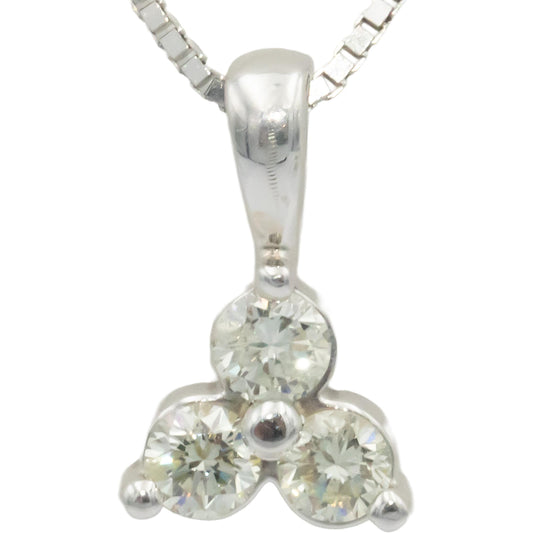 14k White Gold 0.50CT Diamond Three Stone Pendant Necklace