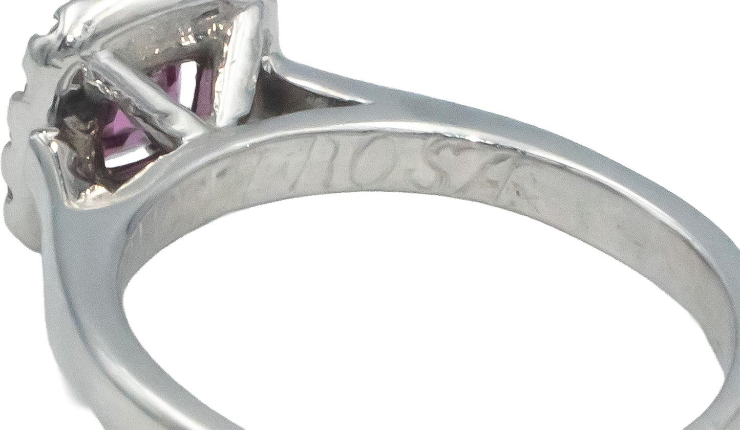 14k White Gold 0.68CT Diamond and Pink Sapphire Square Halo Ring Size 5