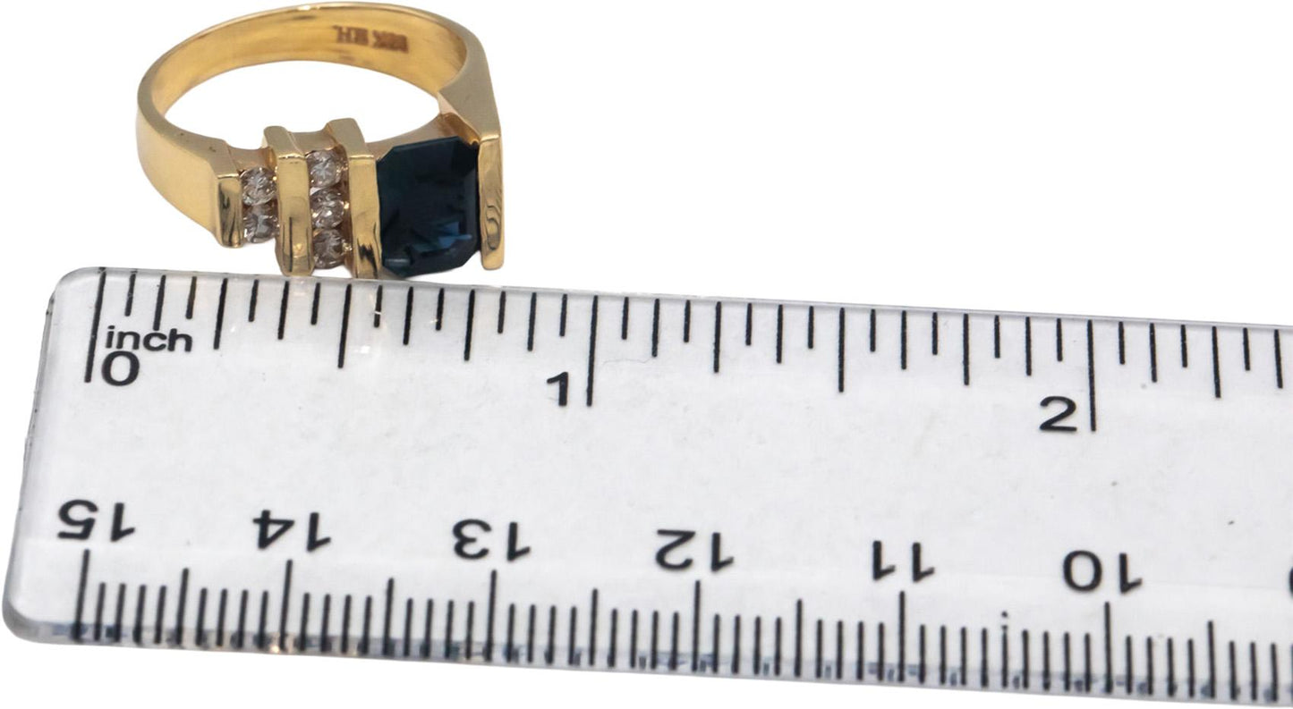 14k Yellow Gold Diamond and Sapphire Cocktail Ring 1.24CT Size 5.75
