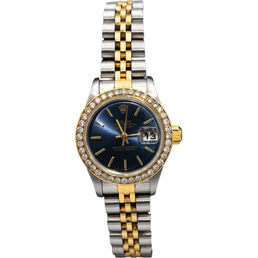 Rolex 79173 18k Gold Stainless Steel Datejust Ladies Watch .75CT Diamond Bezel