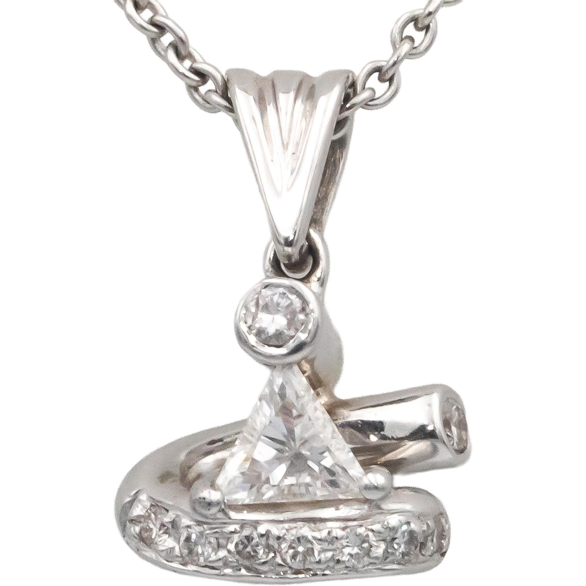 Custom Rare 18k White Gold VS Diamond Abstract Pendant Necklace 0.42CT
