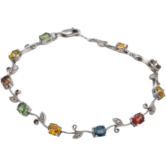 14k White Gold 5.06CT Diamond and Rainbow Sapphire Floral Link Bracelet