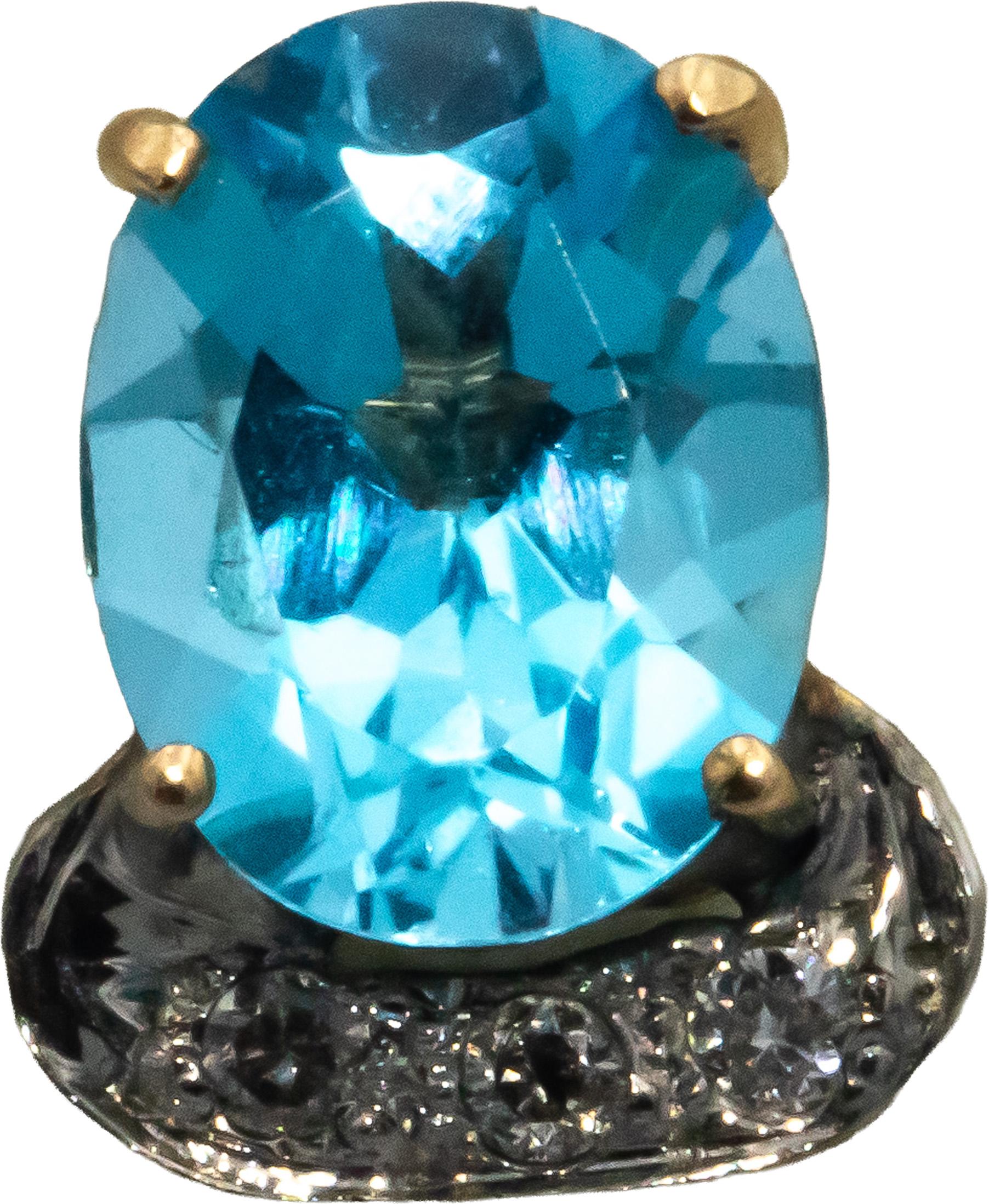 14k Yellow & White Gold Diamond and Blue Topaz Stud Earrings 3.10CT