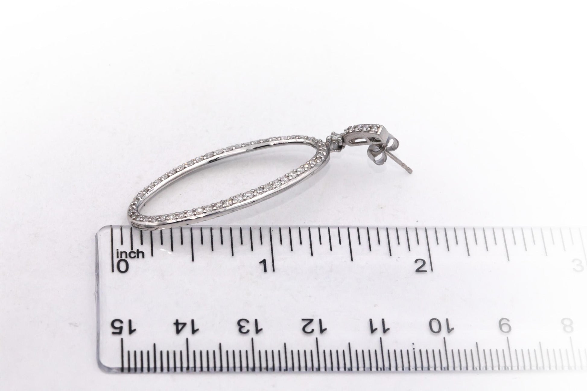10k White Gold 1.30CT Round Cut Diamond Oval Hoop Dangle Stud Earrings