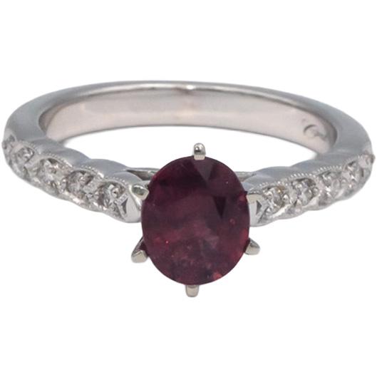 14k White Gold Round Diamond and Oval Cut Pink Spinel Ring 1.51CT Size 6.5