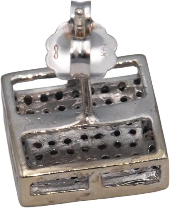 14k White Gold 0.75CT White Yellow Blue Diamond Pave Square Stud Earrings