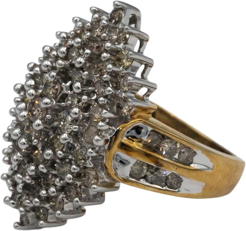 10k White and Yellow Gold 2.0CT Round Cut Diamond Cluster Cocktail Ring size 7