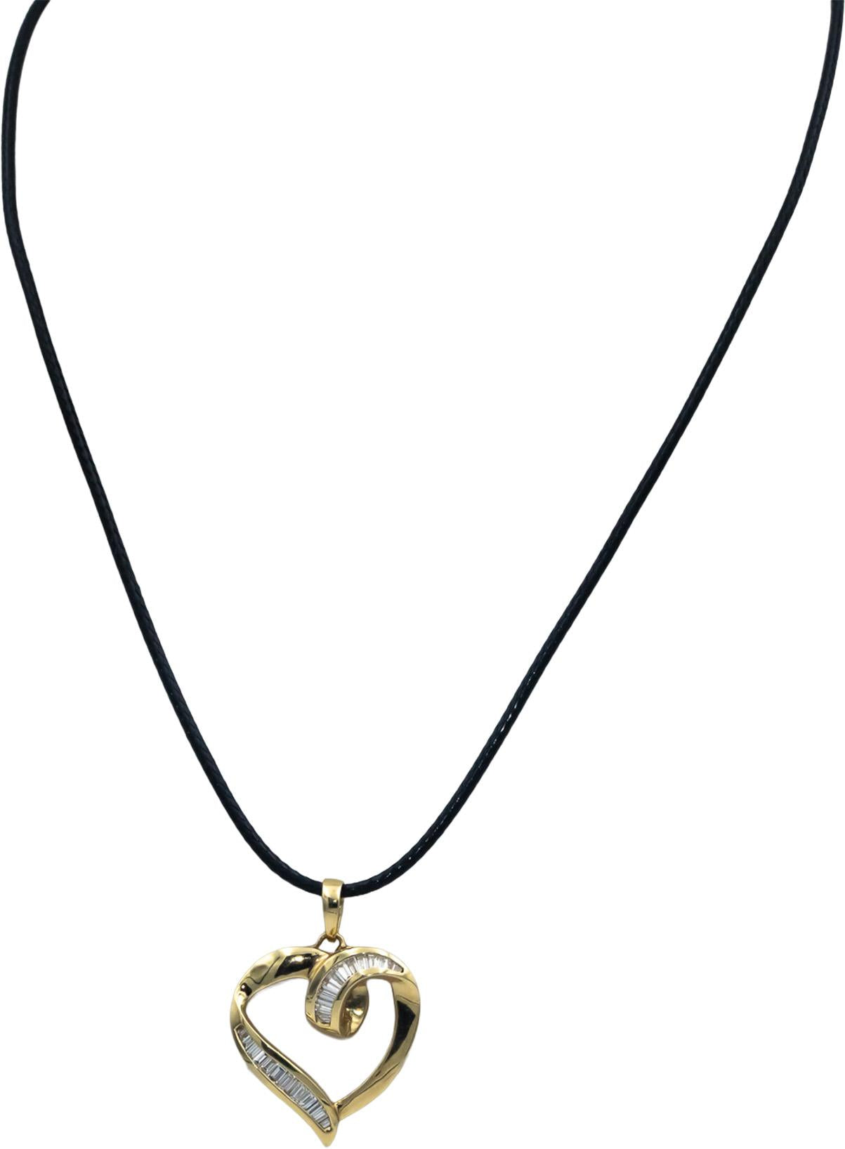 14k Yellow Gold Baguette Cut Diamond Heart Pendant Necklace 0.75CT