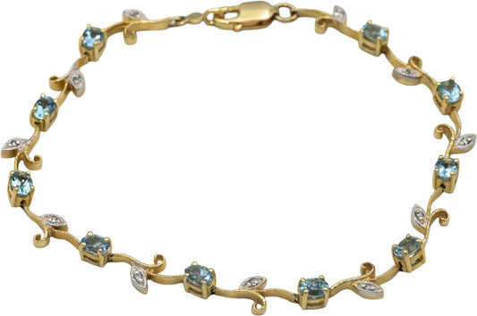14k Yellow Gold 1.56CT Diamond and Aquamarine Floral Link Bracelet