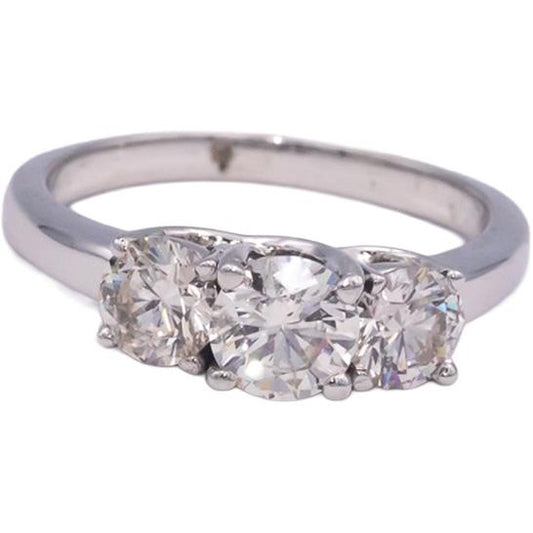 18k White Gold Round Cut Three-Stone Ring 2.16CT w/ 0.91CT Center Size 9