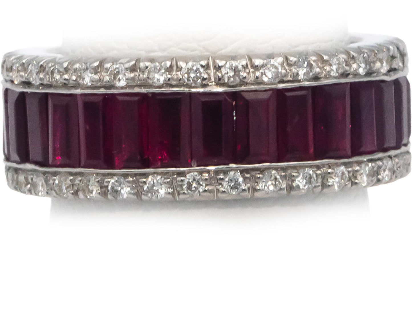 FAVERO 18k White Gold Diamond & Ruby Eternity Band Ring 6.08CT Size 5.25