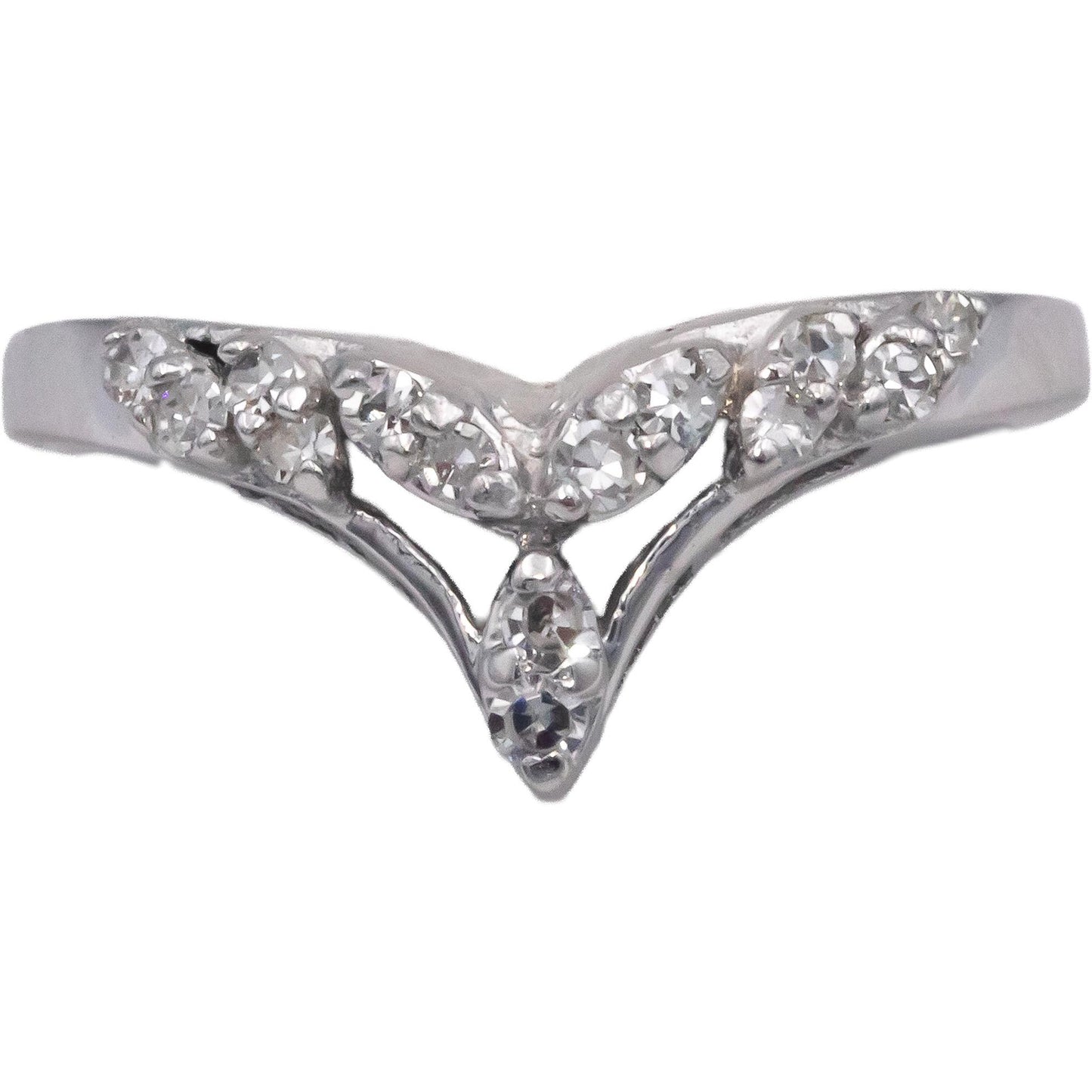 14k White Gold 0.25CT VS Round Cut Diamond V-Shaped Chevron Ring Size 9