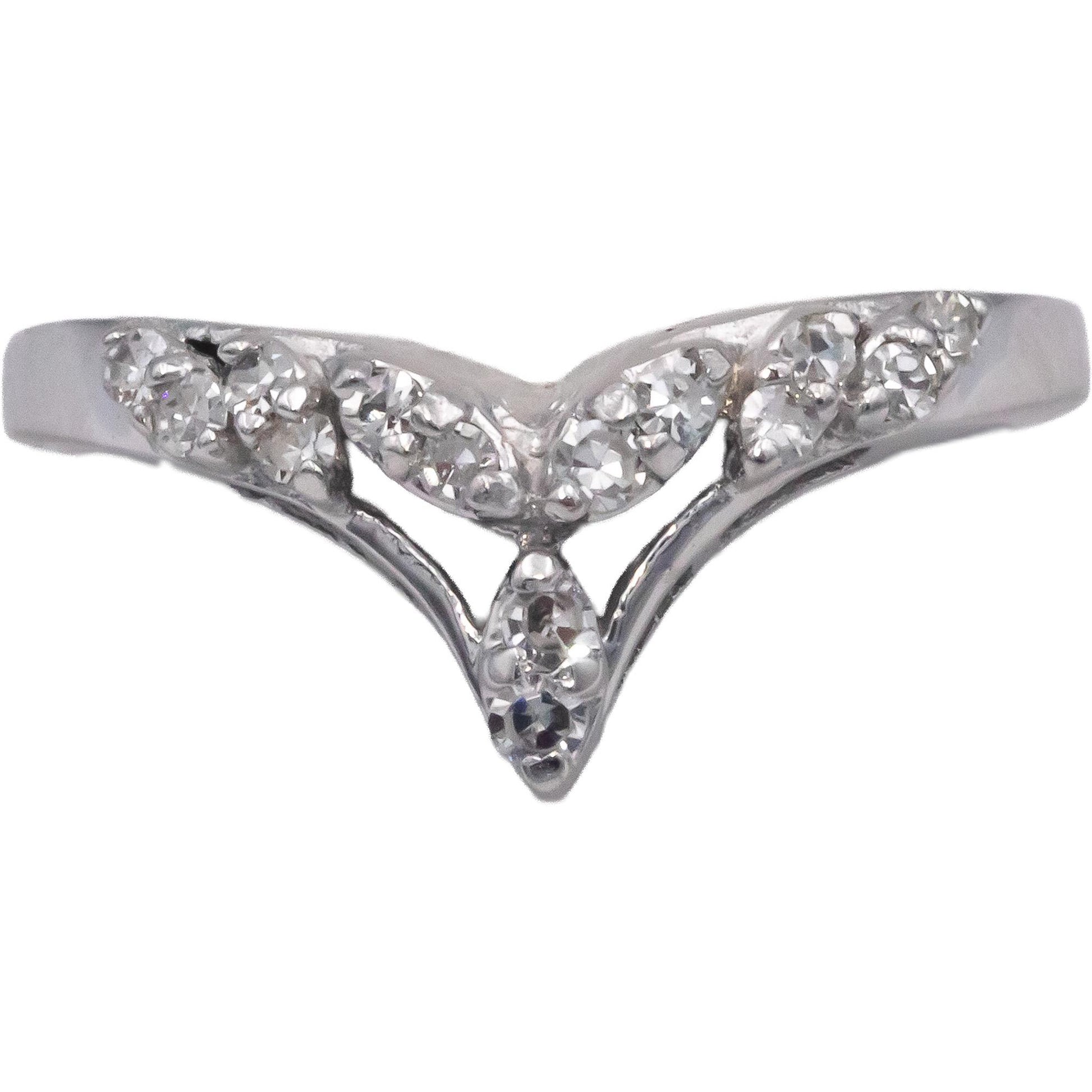 14k White Gold 0.25CT VS Round Cut Diamond V-Shaped Chevron Ring Size 9