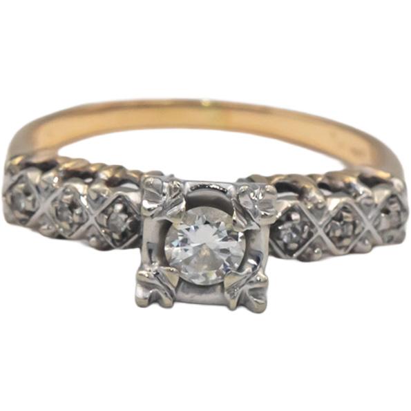 Antique Vintage 14k White & Yellow Gold Round Cut Diamond Ring 0.25CT Size 8.25