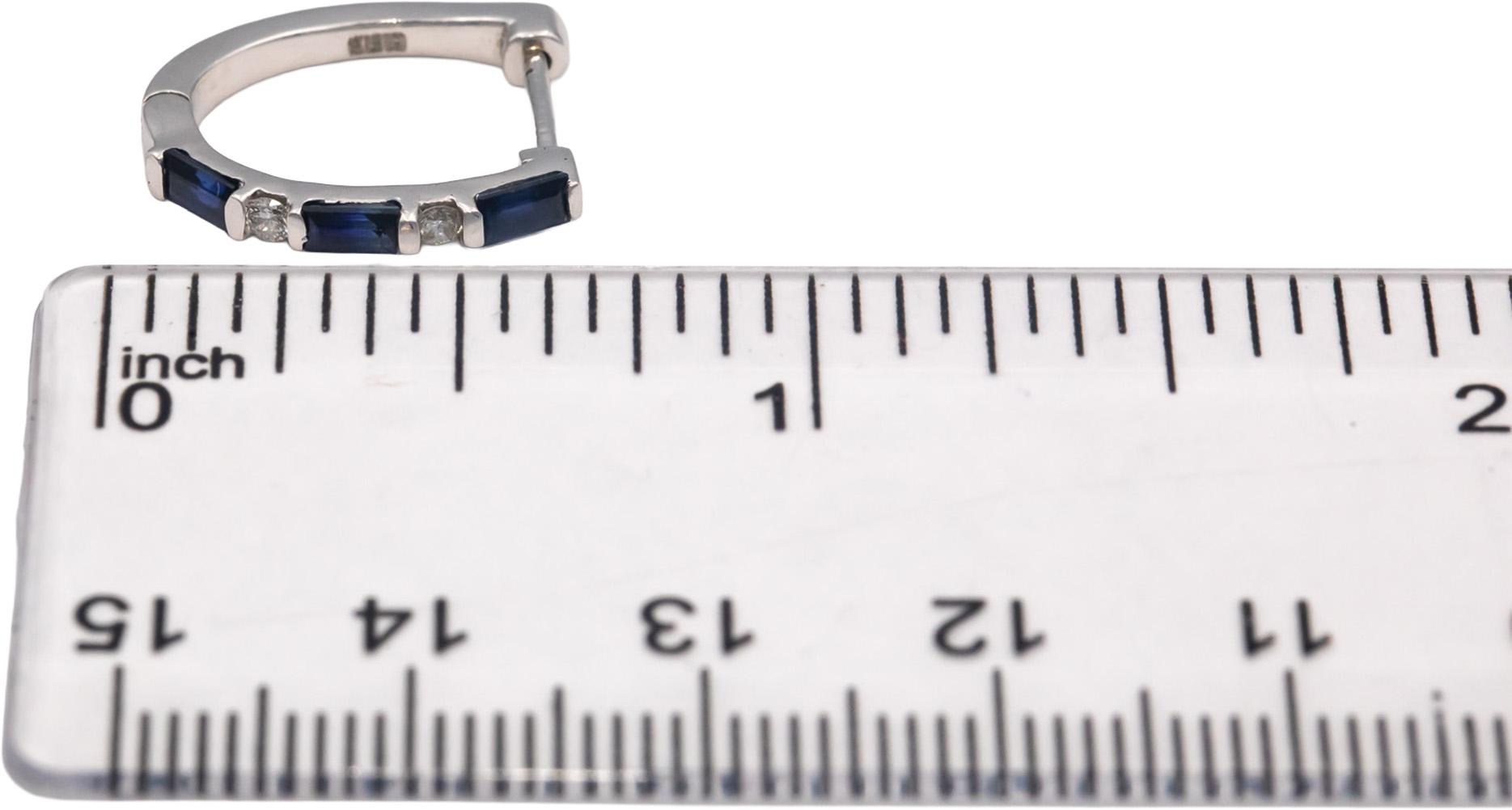 14k White Gold Jewelry 0.61CT Diamond and Sapphire Huggie Earrings