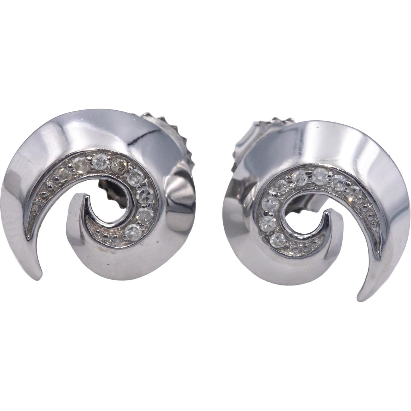 14k White Gold 0.10CT Round Cut Diamond Spiral Stud Earrings
