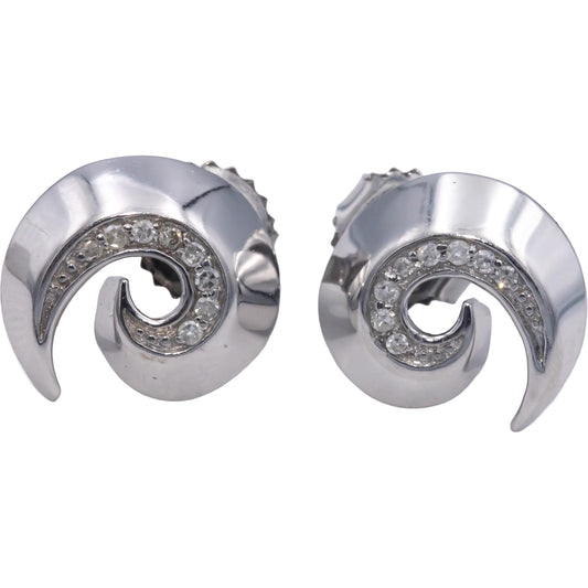 14k White Gold 0.10CT Round Cut Diamond Spiral Stud Earrings