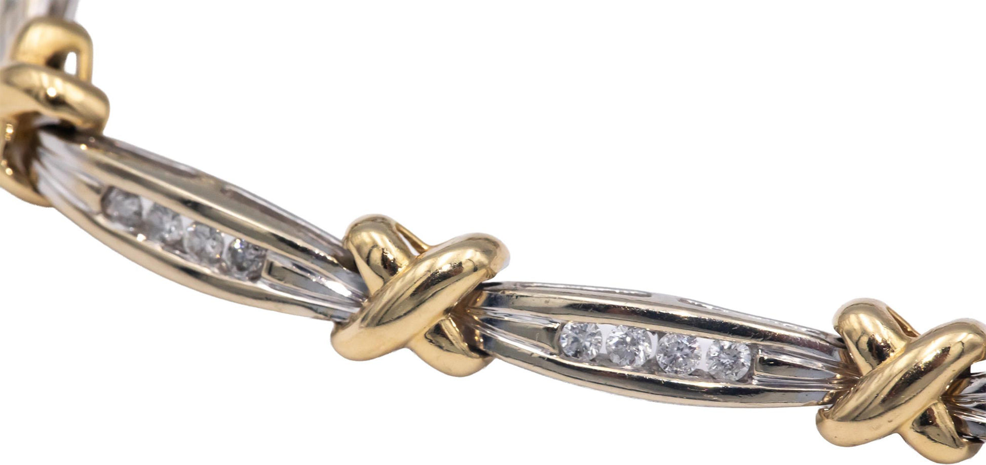 14k White & Yellow Gold 1.0CT Round Cut Diamond Fancy Link Bracelet