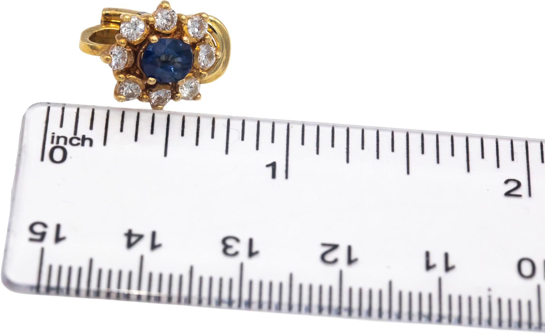 18k Yellow Gold Jewelry 2.25CT Round Diamond and Oval Blue Sapphire Earrings