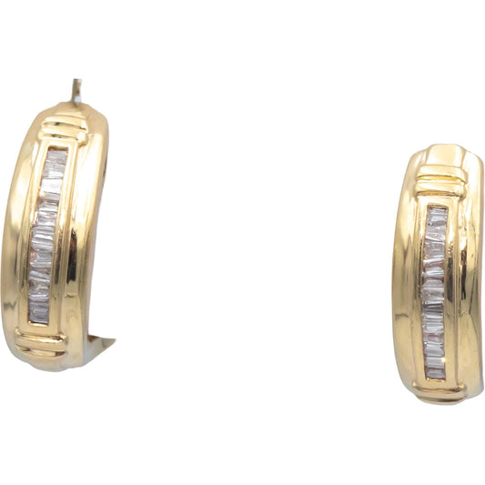 14k Yellow Gold 0.25CT Baguette Cut Diamond Curved Earrings