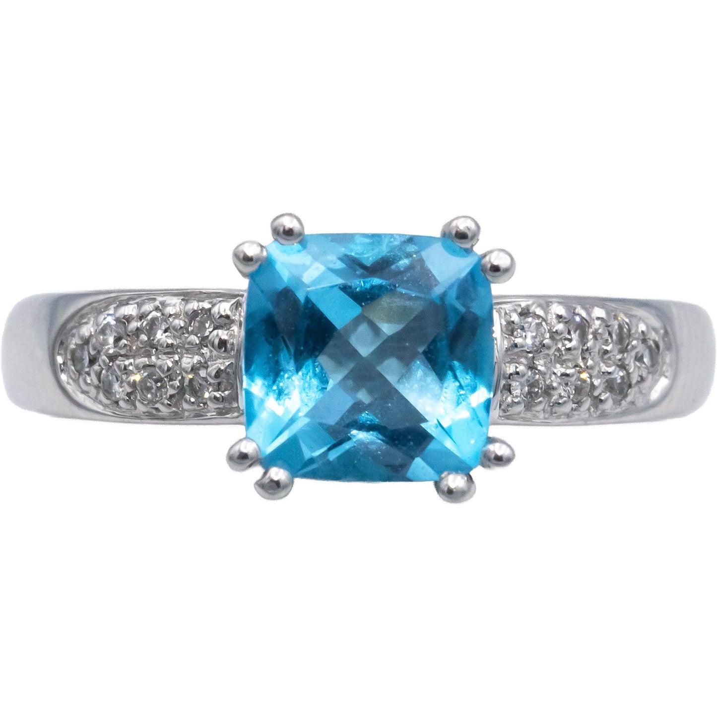 14k White Gold 1.57CT Diamond and Blue Topaz Ring Size 7.25