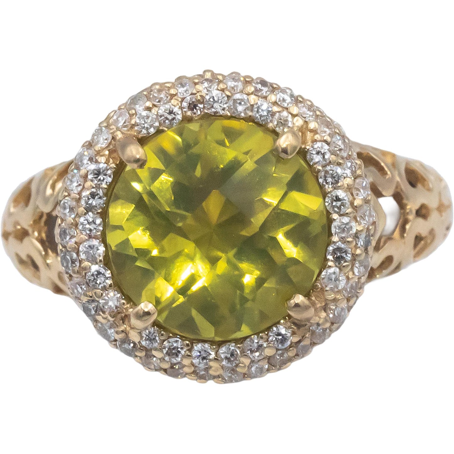 14k Yellow Gold 4.0CT Diamond and Citrine Halo Style Ring Size 6.5