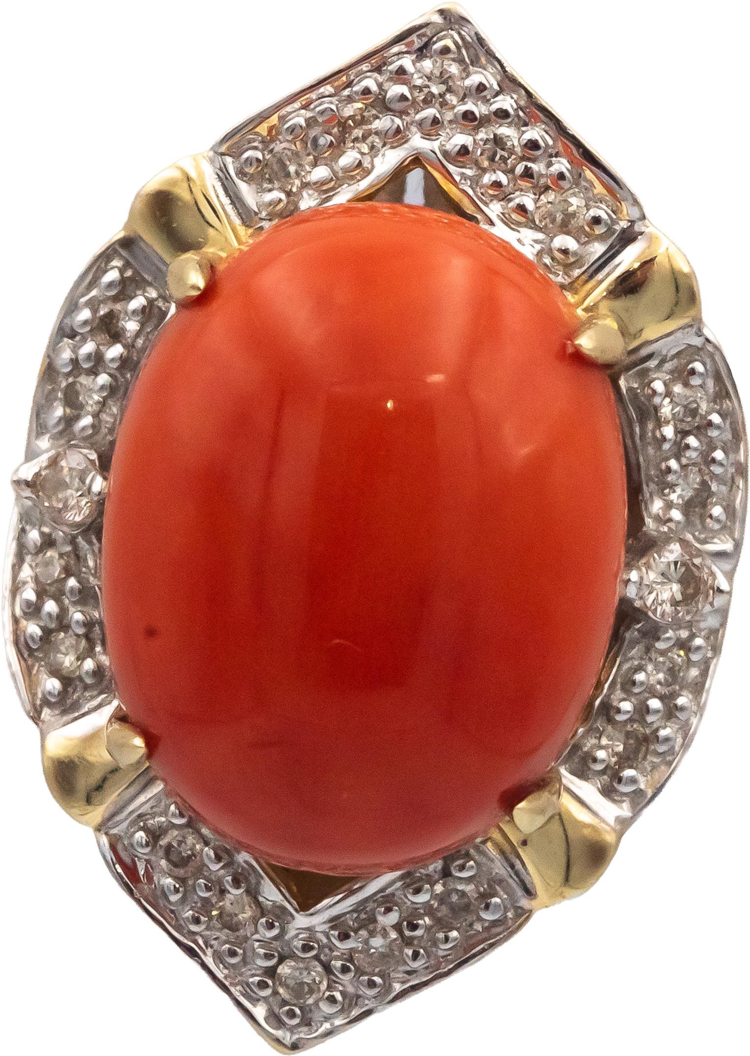 14k Yellow Gold 10.30CT Round Diamond and Cabochon Coral Earrings