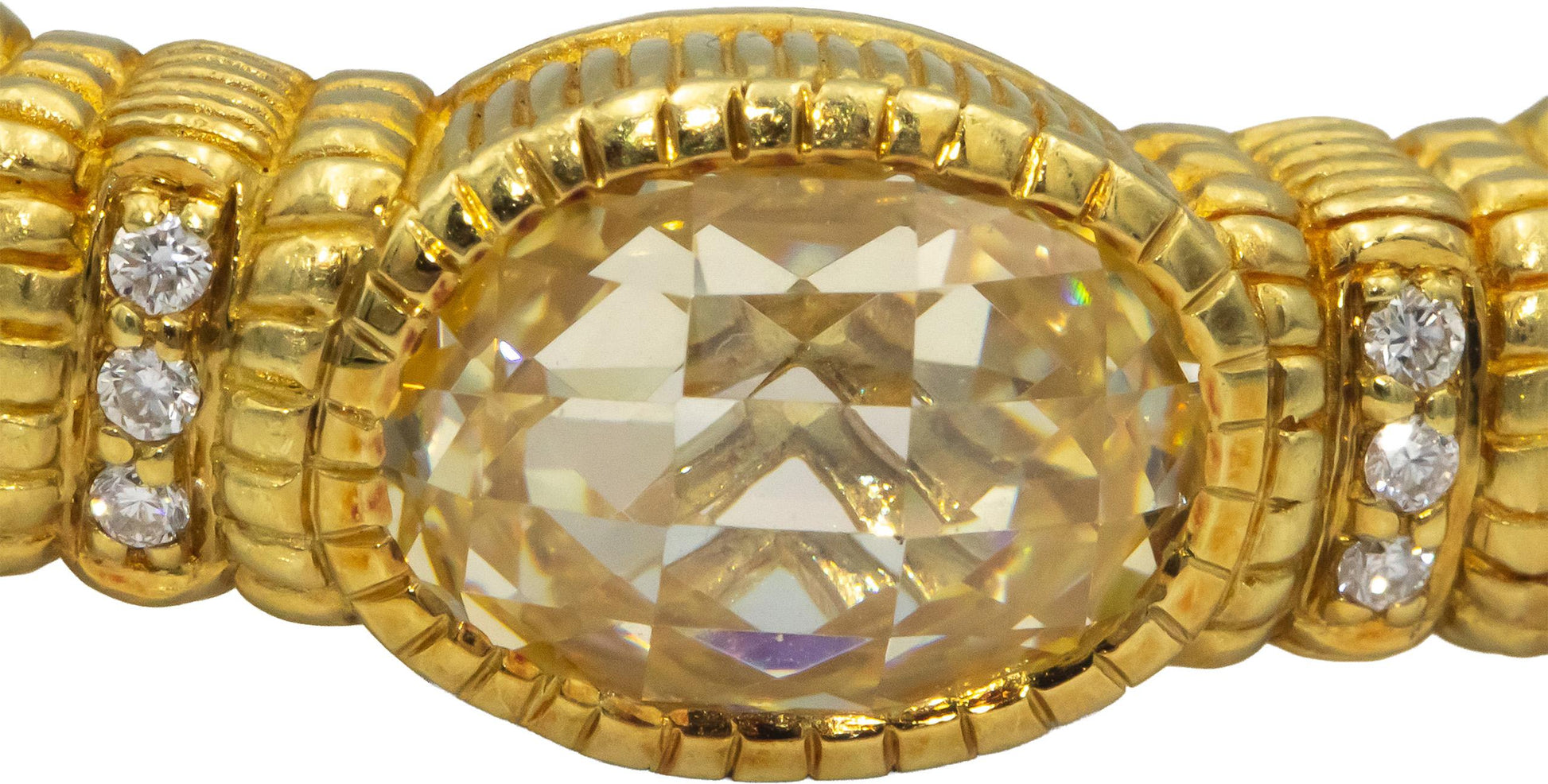 JUDITH RIPKA 18k Yellow Gold 10.18CT Diamond and Quartz Cuff Bracelet