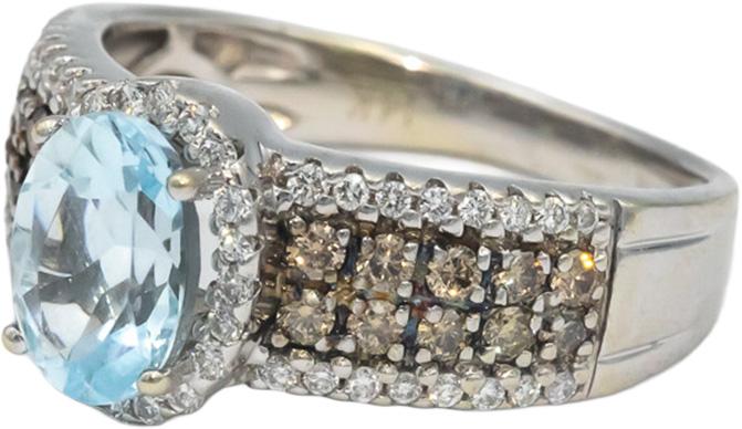 LE VIAN 14k White Gold Diamond and Aquamarine Ring 2.0CTW Size 6.25