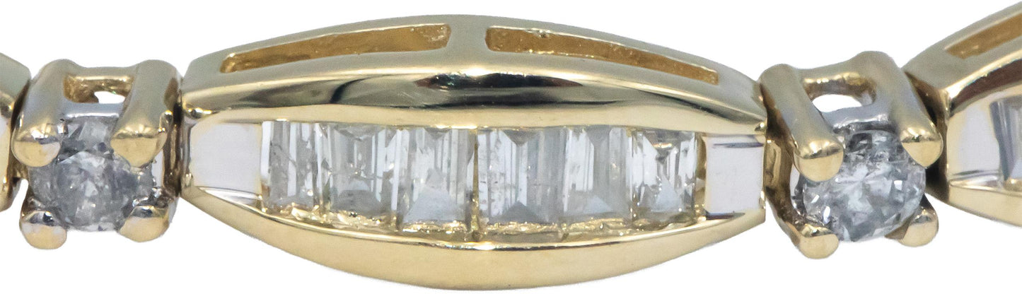 14k Yellow Gold Round & Baguette Cut Diamond Fancy Link Bracelet 3.0CT