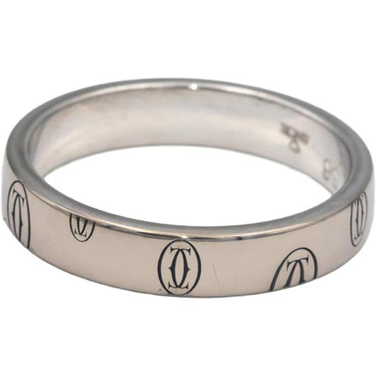 CARTIER 18k White Gold Logo De Cartier Band Ring 4mm Wide Size 7.5 Euro 56