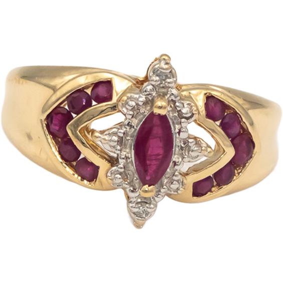 10k Yellow Gold Jewelry 0.50CT Ruby and Diamond Cocktail Ring Size 8