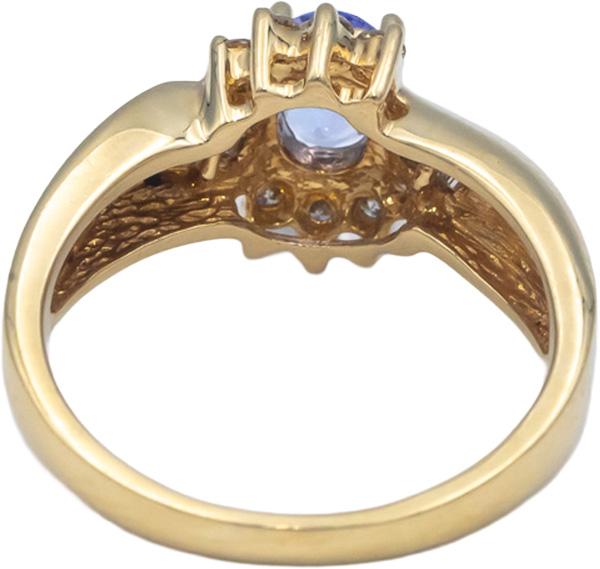 14k Yellow Gold 0.90CT Diamond and Tanzanite Halo Cocktail Ring Size 8