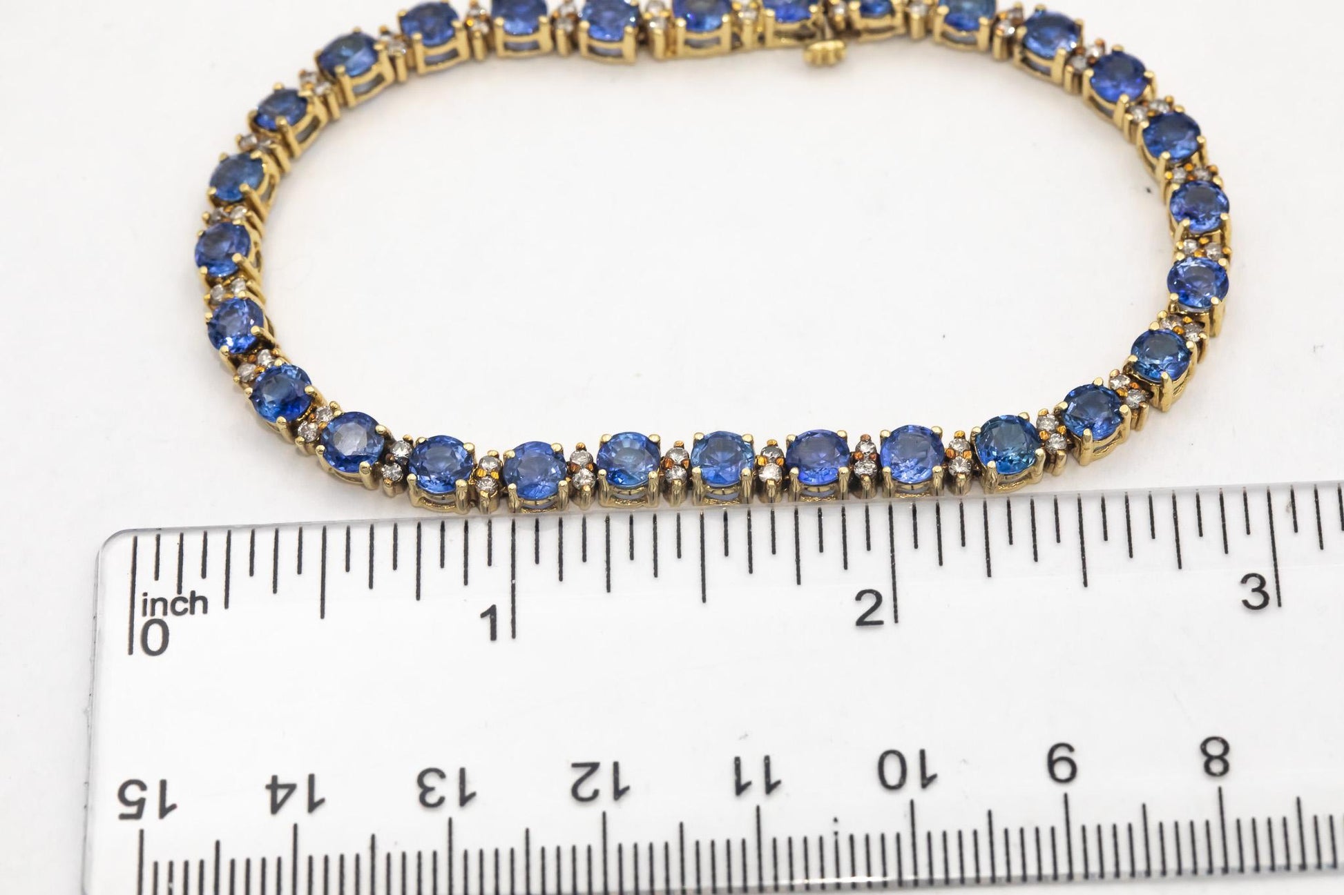 CGL Certified 14k Yellow Gold Diamond & Blue Sapphire Tennis Bracelet 8.90CT