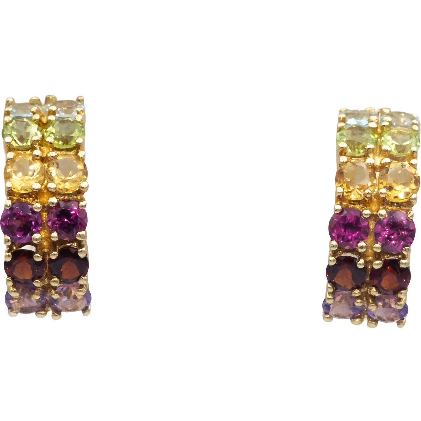 14k Yellow Gold 2.50CT Round Multi-Color Rainbow Sapphire Curved Stud Earrings