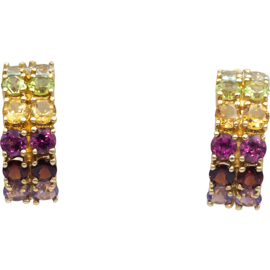 14k Yellow Gold 2.50CT Round Multi-Color Rainbow Sapphire Curved Stud Earrings