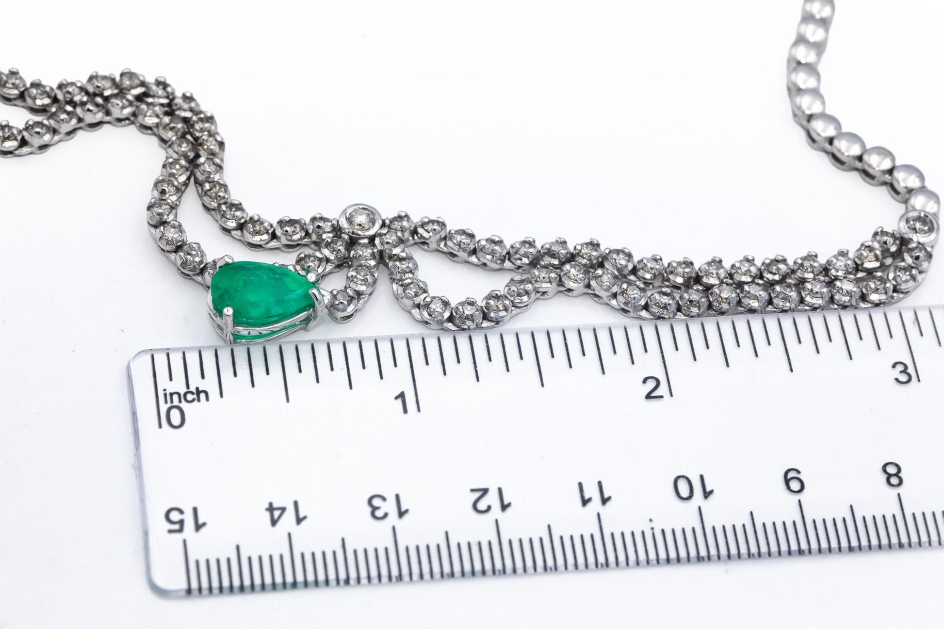 14k White Gold Jewelry Round Diamond Pear Emerald Collar Formal Necklace 5.0CT
