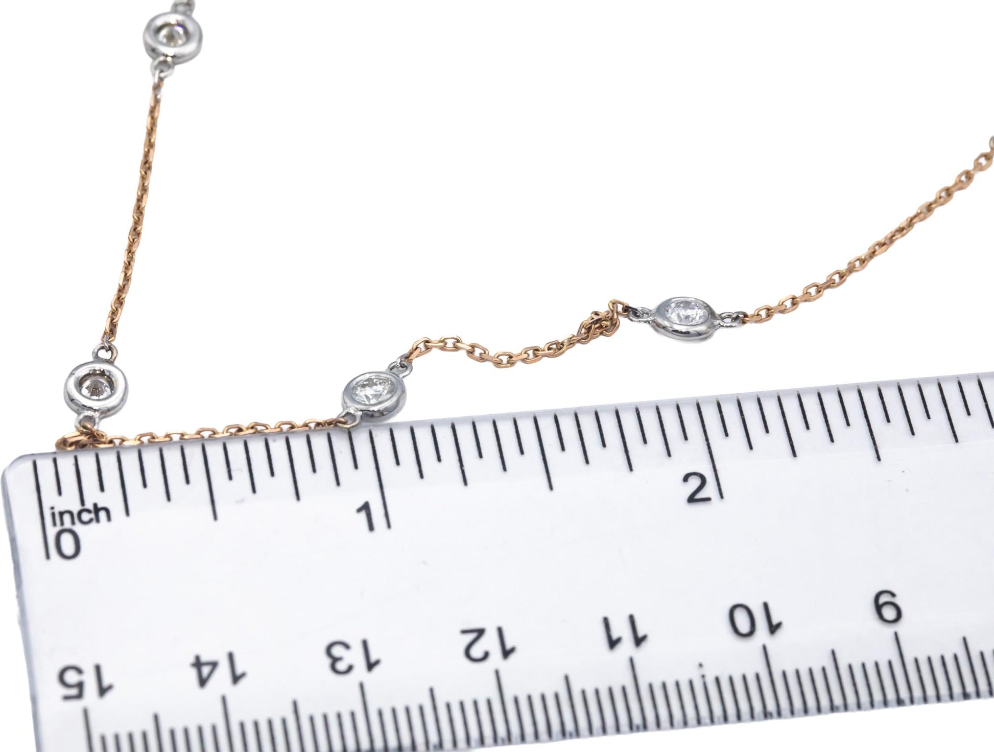 14k Rose & White Gold 1.50CT Round Cut Bezel Set Diamond By the Yard Necklace