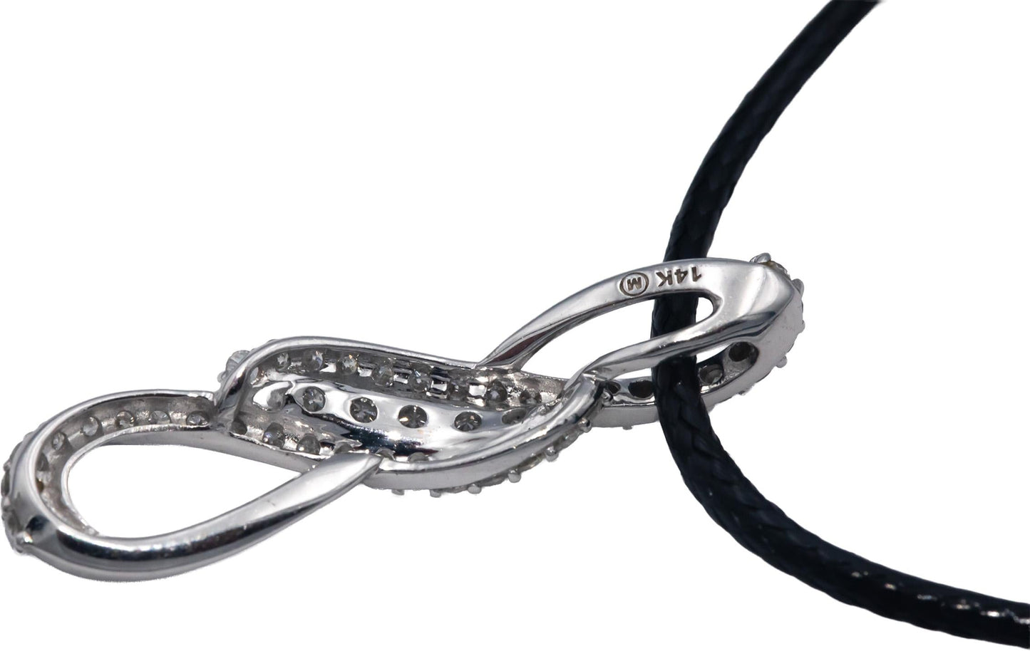 14k White Gold 0.50CT Round Cut Diamond Cluster Ribbon Pendant Necklace