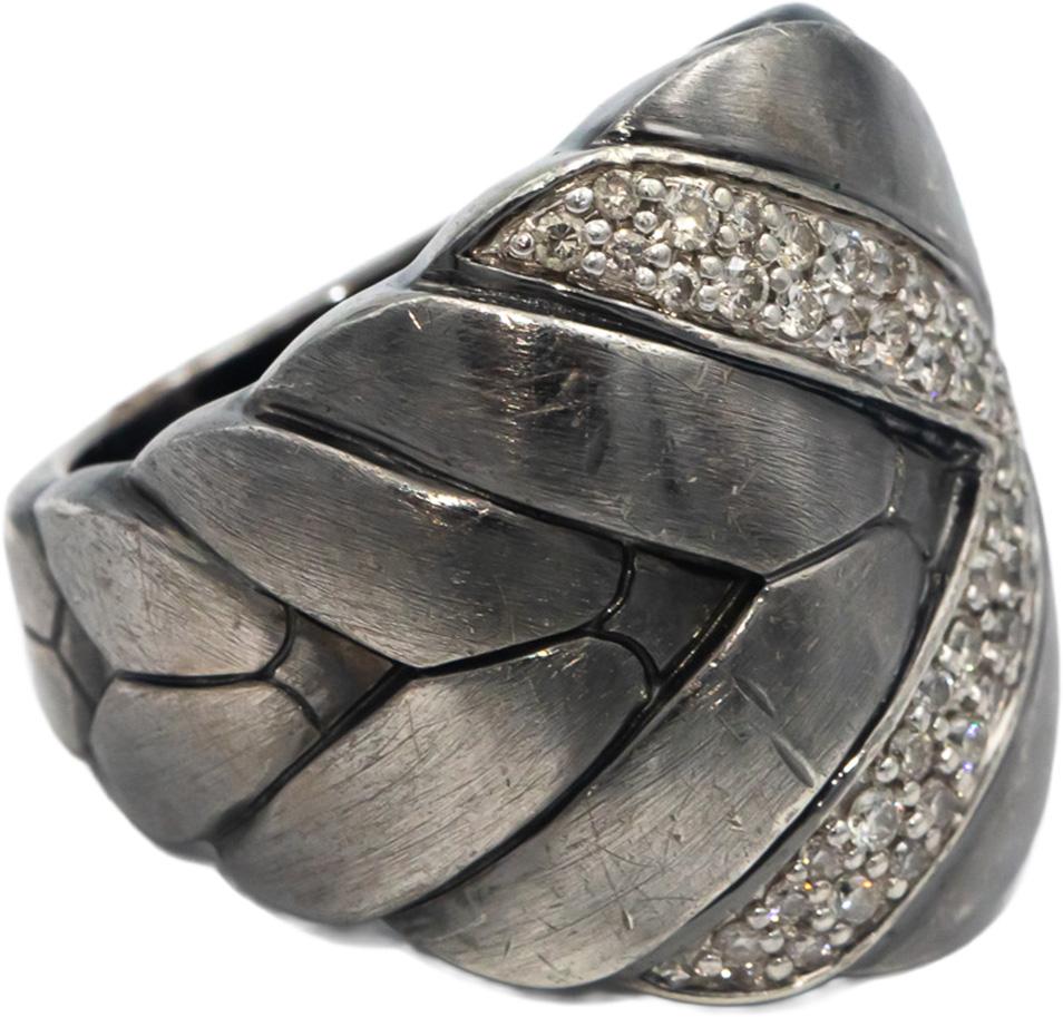 JOHN HARDY VS Diamond Round Cut Sterling Silver Wide Band Ring 0.50CT Size 7