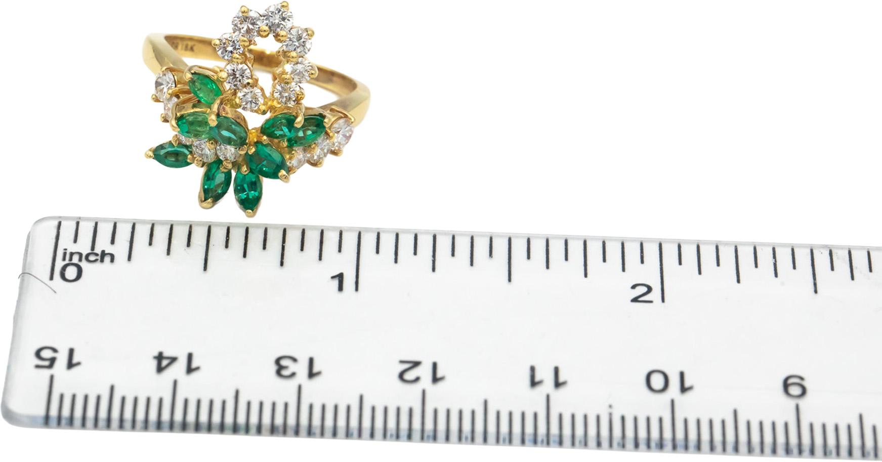 18k Yellow Gold VS Diamond and emerald Cluster Cocktail Ring 2.0CT Size 7
