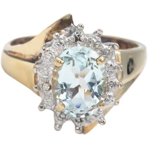 Aquamarine 10k Yellow & White Gold Halo Ring 2.0CT Size 6 w/ Diamond Accents