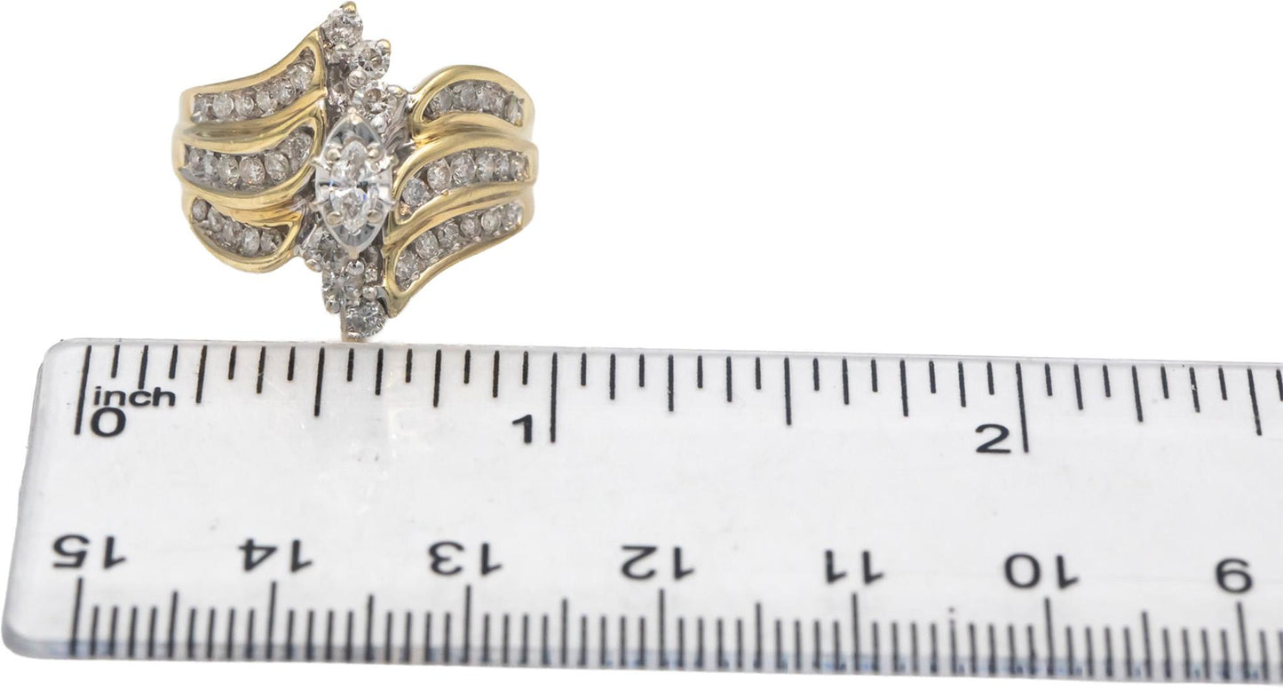 Marquise & Round Diamond 10k Yellow Gold Cocktail Ring 1.0CT Size 7