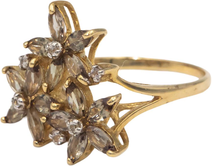 White Topaz & Peridot 9k Yellow Gold Flower Cocktail Ring 1.05CT Size 7