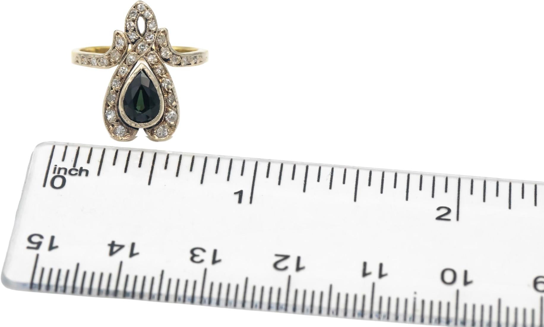 Vintage Antique Diamond & Green Sapphire 18k Yellow Gold Ring 0.95CT Size 4.75