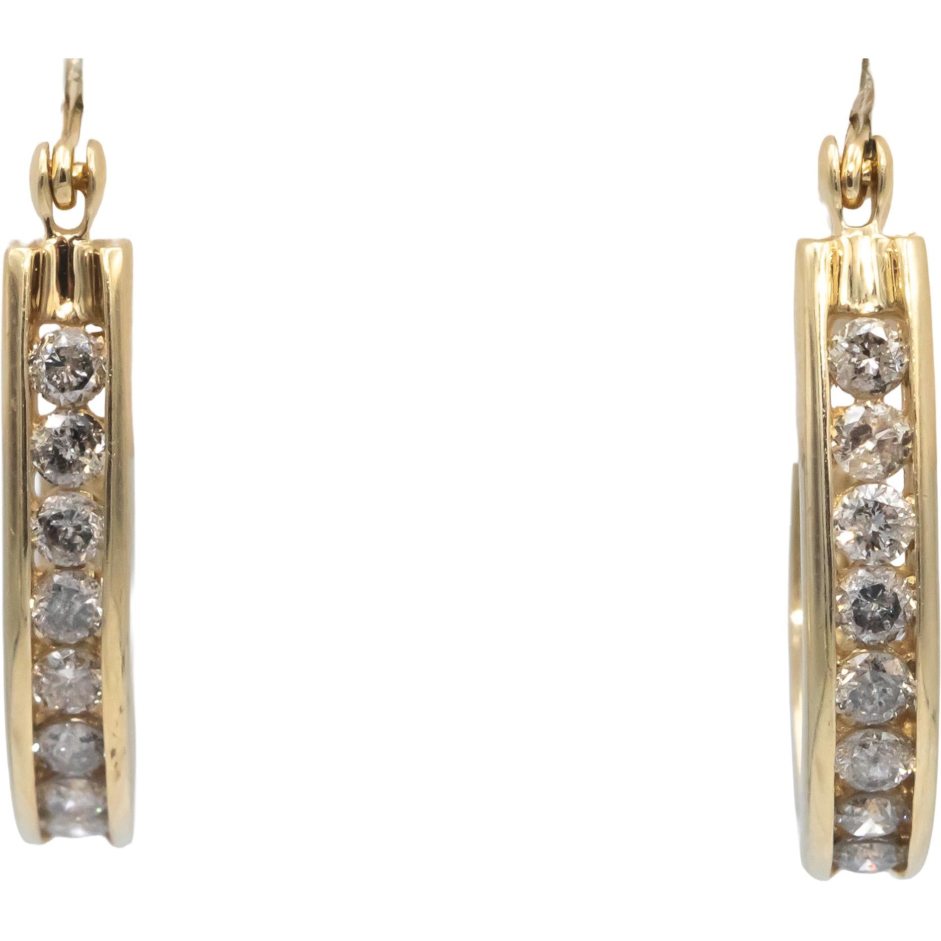 14k Yellow Gold Jewelry Round Cut Channel Set Hoop Earrings 0.75CT