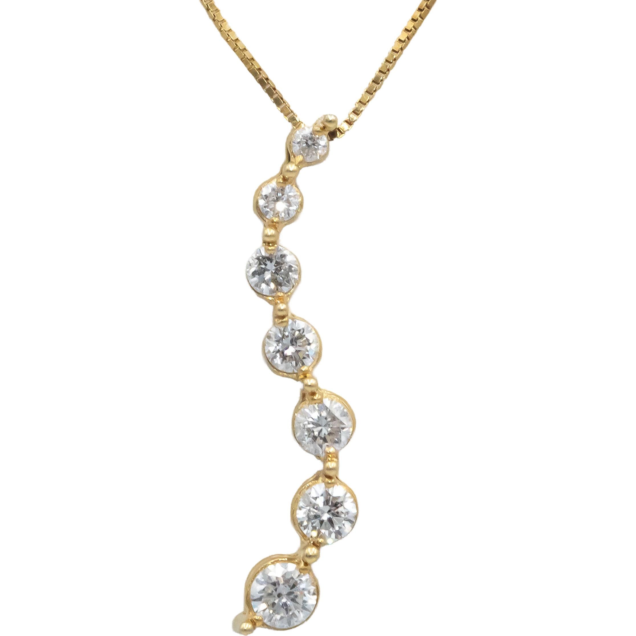 Diamond Round Cut 14k Yellow Gold Journey Pendant Necklace 0.50CT